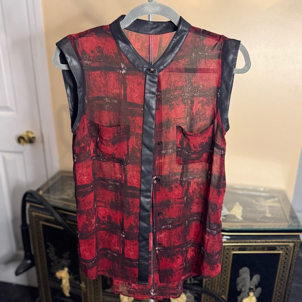 Red and Black Sleeveless Blouse